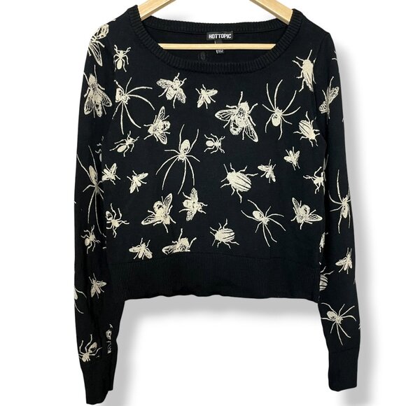 Hot Topic Sweater Black Bug Intarsia Knit Girls Juniors Medium Cropped Insects - Picture 4 of 13
